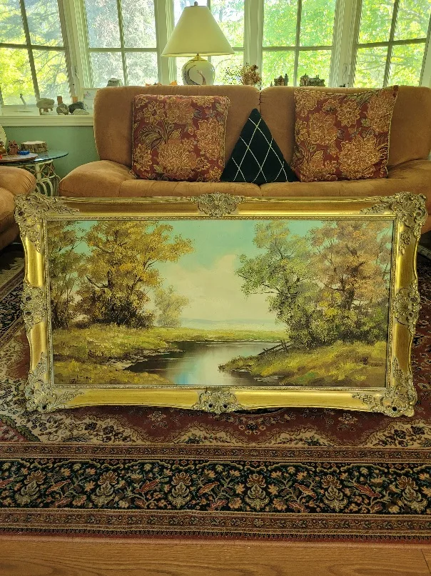 Framed Landscape Original Oil Painting by W. Eder thumbnail