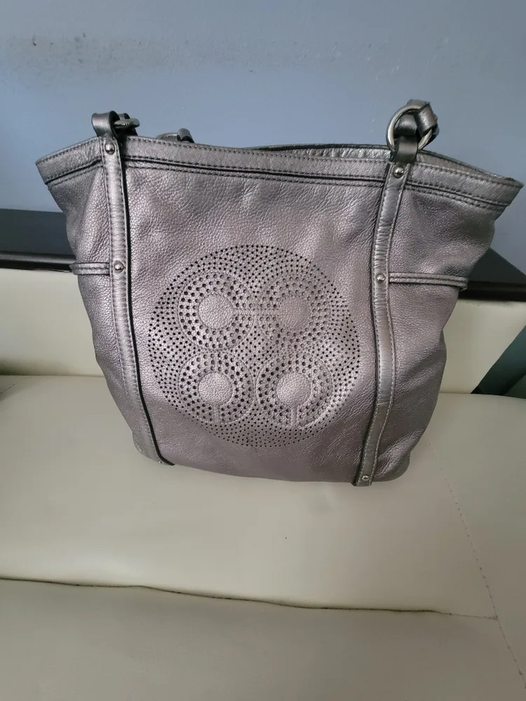 Vintage Coach Silver Leather Tote Bag thumbnail