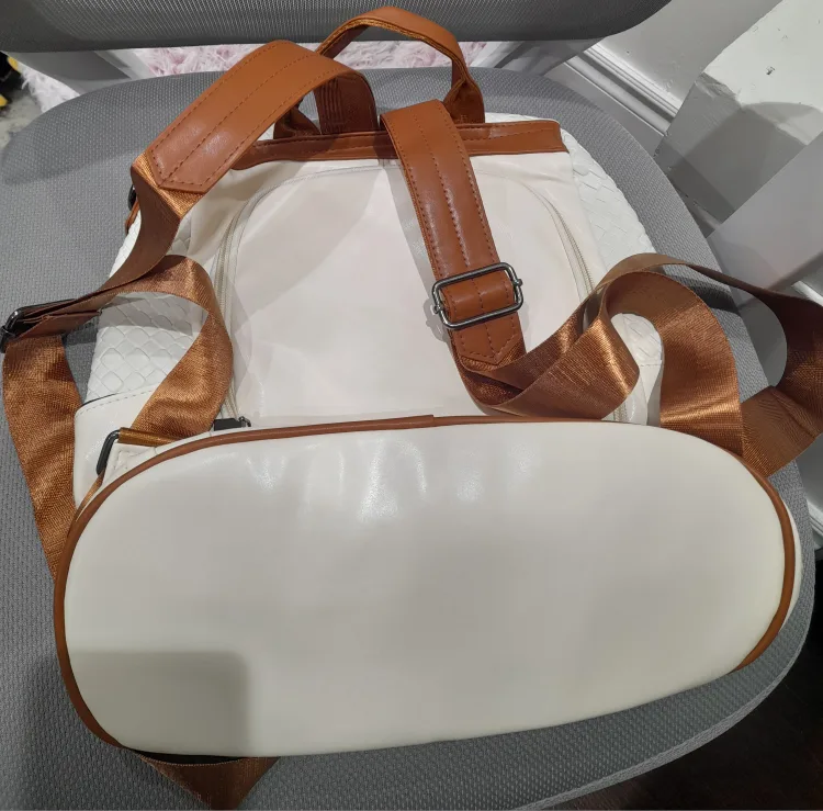 NEW White & Brown Backpack Purse image indicator(4)