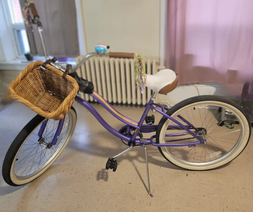 Huffy brand Purple Cruiser Bike with Basket thumbnail