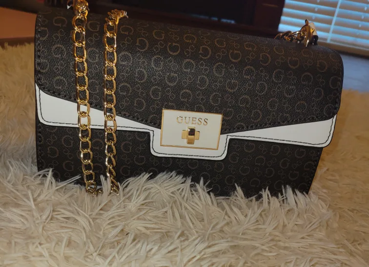 Guess Brown & White Patterned Crossbody Bag thumbnail