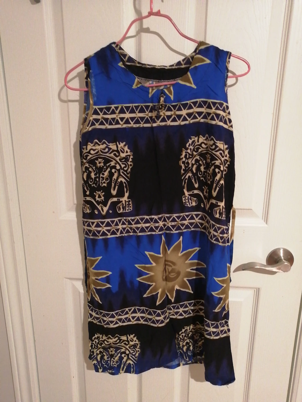 Blue Patterned Sleeveless Dress