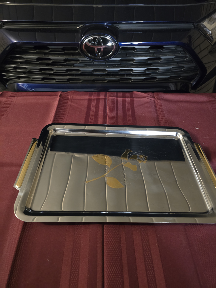 Silver Serving Tray with Rose Design