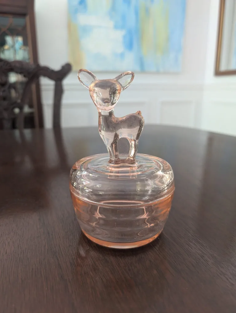 Vintage Pink Glass Deer Trinket Dish thumbnail