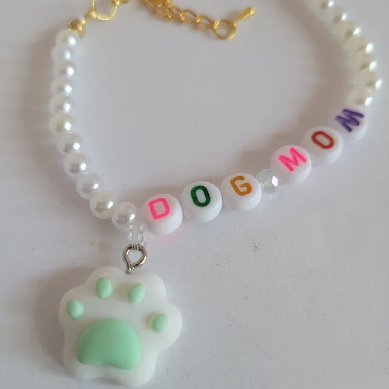 Dog Mom Pearl Bracelet with Paw Charm thumbnail