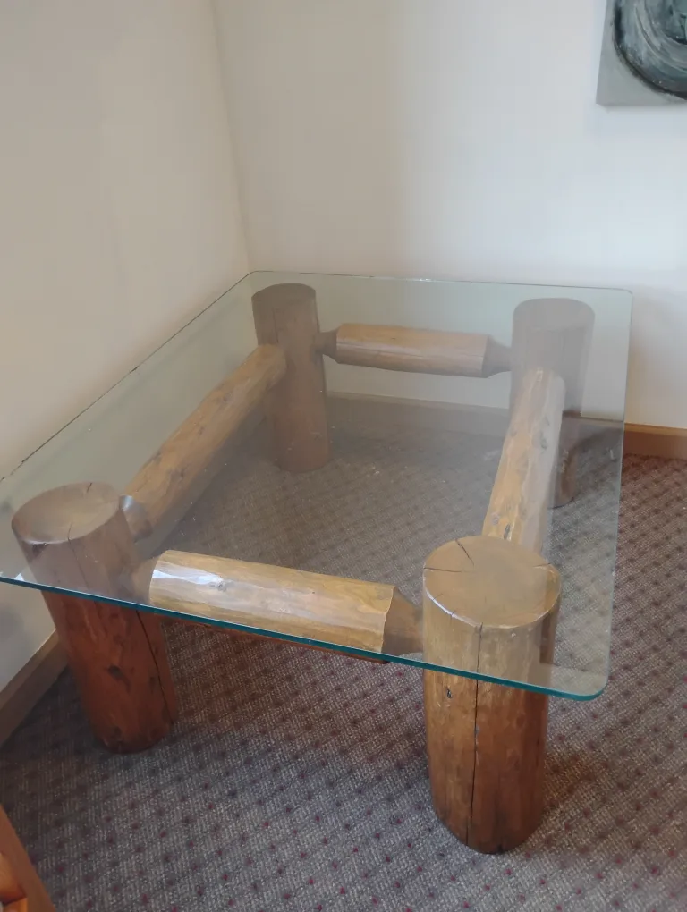 Log Style Glass Top Coffee Table image indicator(2)