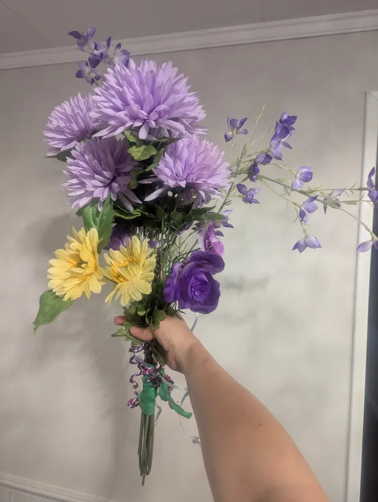 Purple & Yellow Artificial Flower Bouquet thumbnail