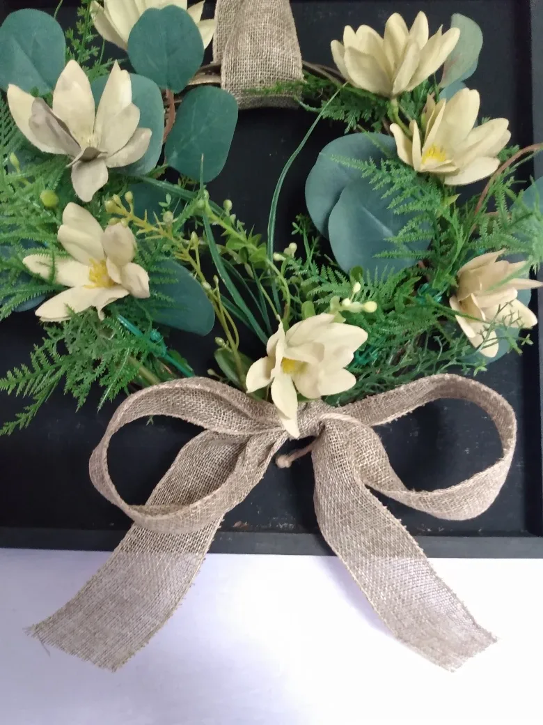 Grapevine Floral wreath on a wooden frame thumbnail