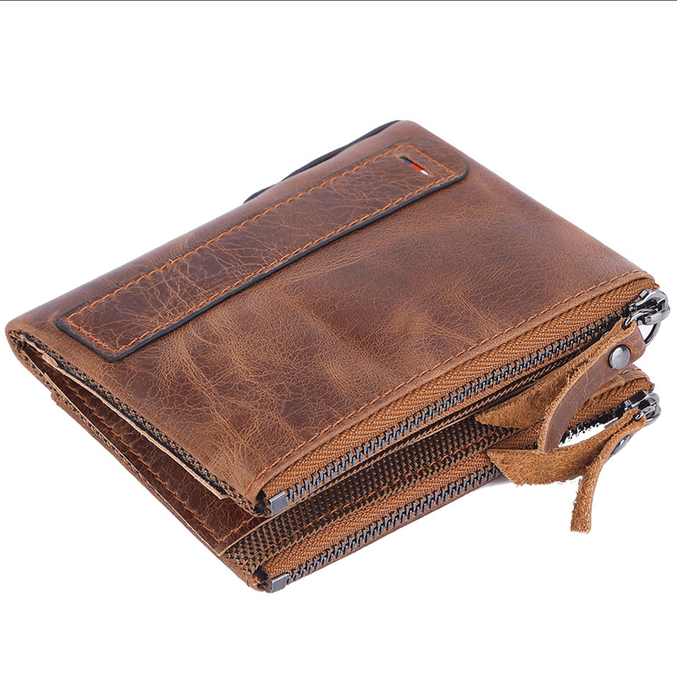 Brown Leather Wallet with Zipper