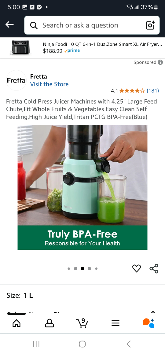 Fretta Cold Press Juicer - 1L Capacity - photo 4
