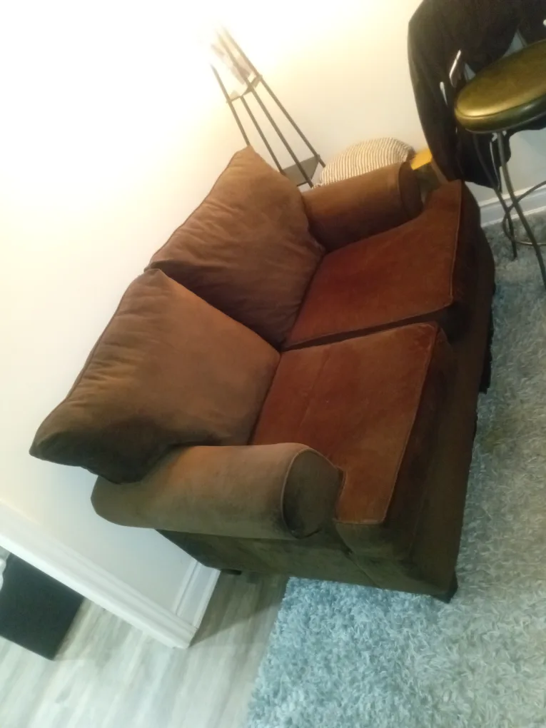brown fabric 2 seater couch sofa thumbnail