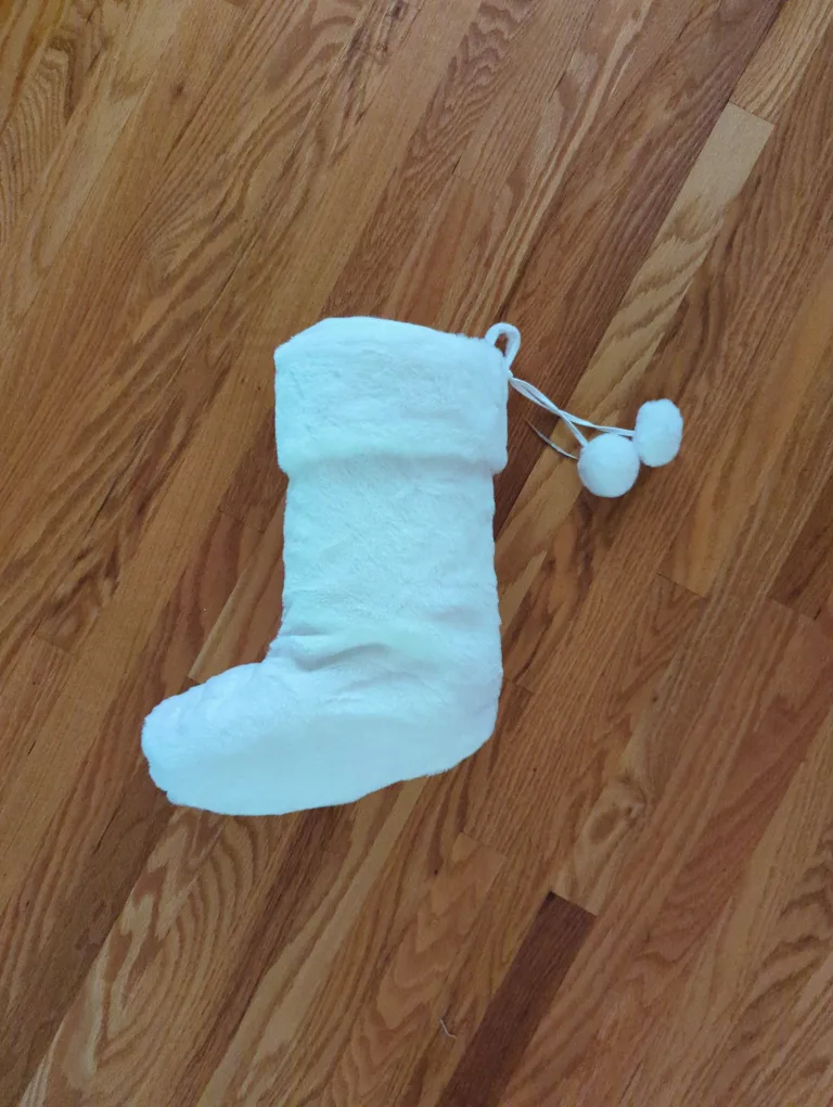 Brand New White Christmas Stocking with Pom Poms 🇨🇦 thumbnail