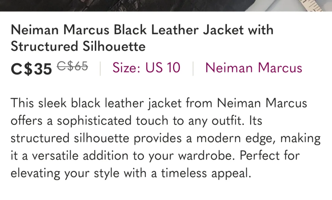 Neiman Marcus Leather Jacket - Size 10 image indicator(3)