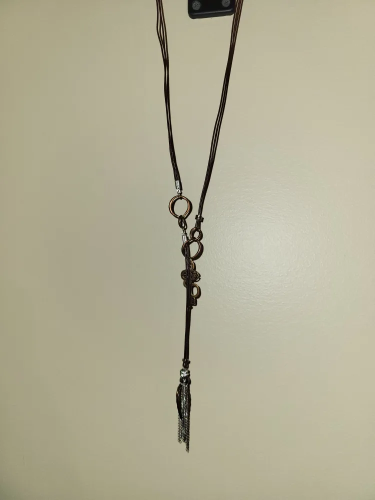 Brown Leather Necklace with Key Charm thumbnail