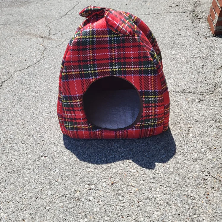 Red Plaid Pet Bed Cave thumbnail