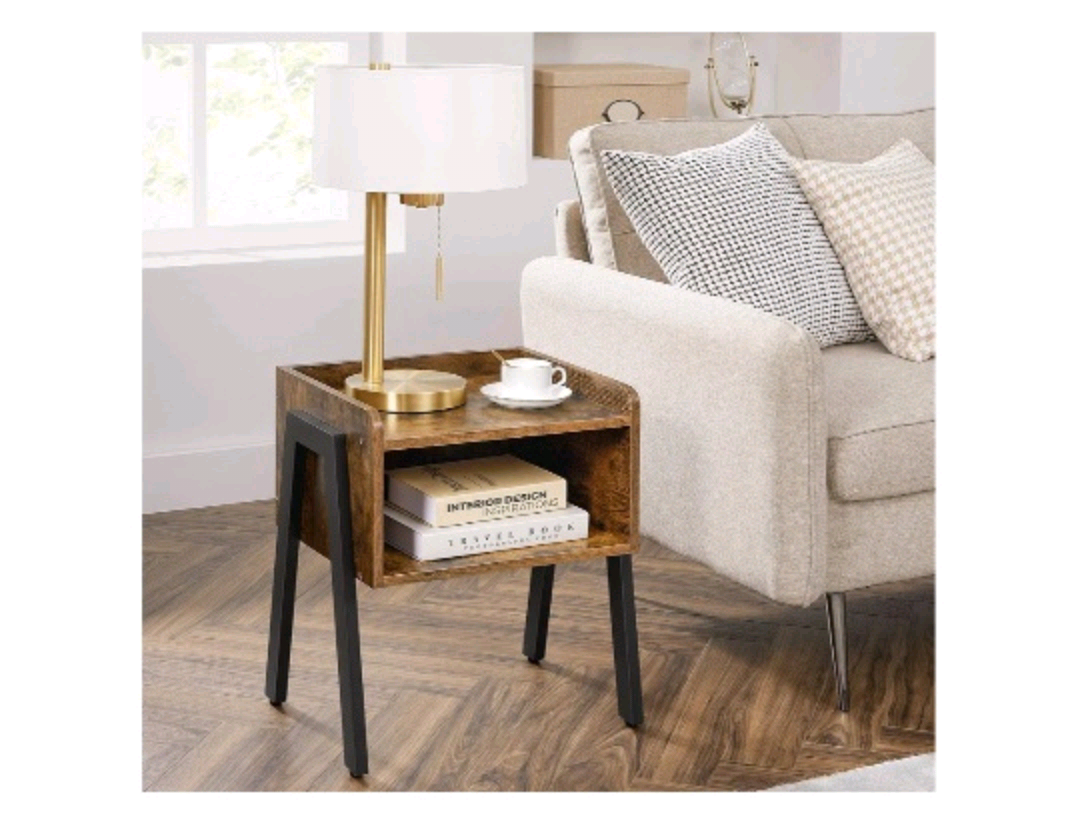 Brown Wood Nightstand with Metal Legs - photo 4