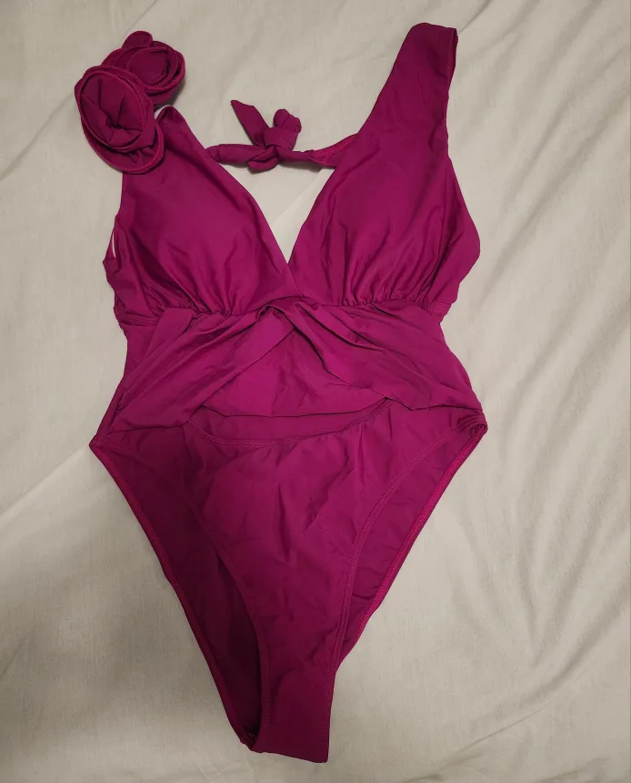 Shein Pink One Piece Swimsuit - Size L image indicator(7)