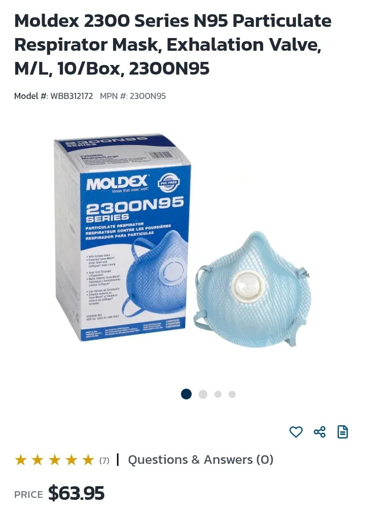 Moldex 2300N95 Particulate Respirator Mask M/L thumbnail