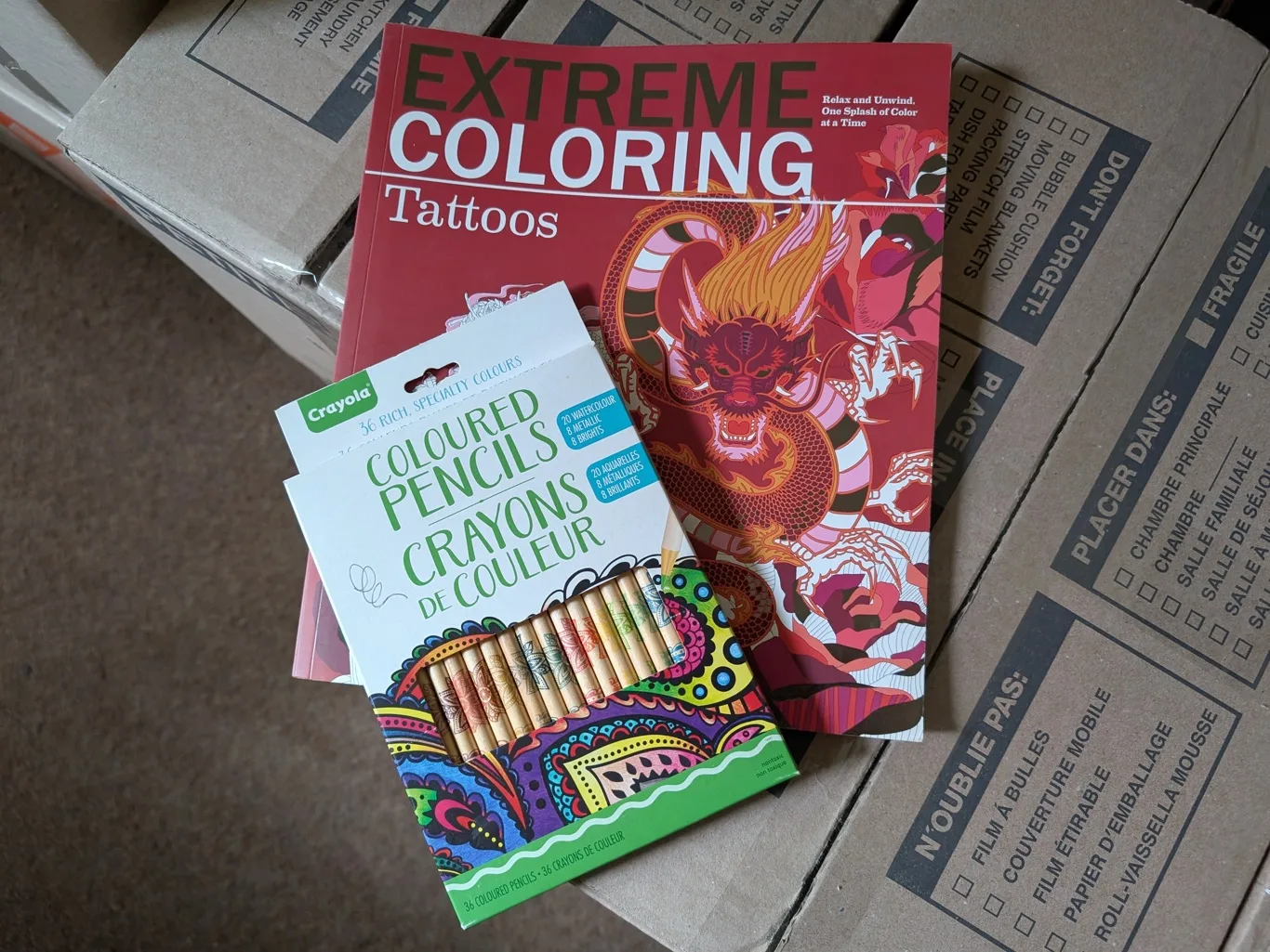 colouring book + coloured pencils thumbnail