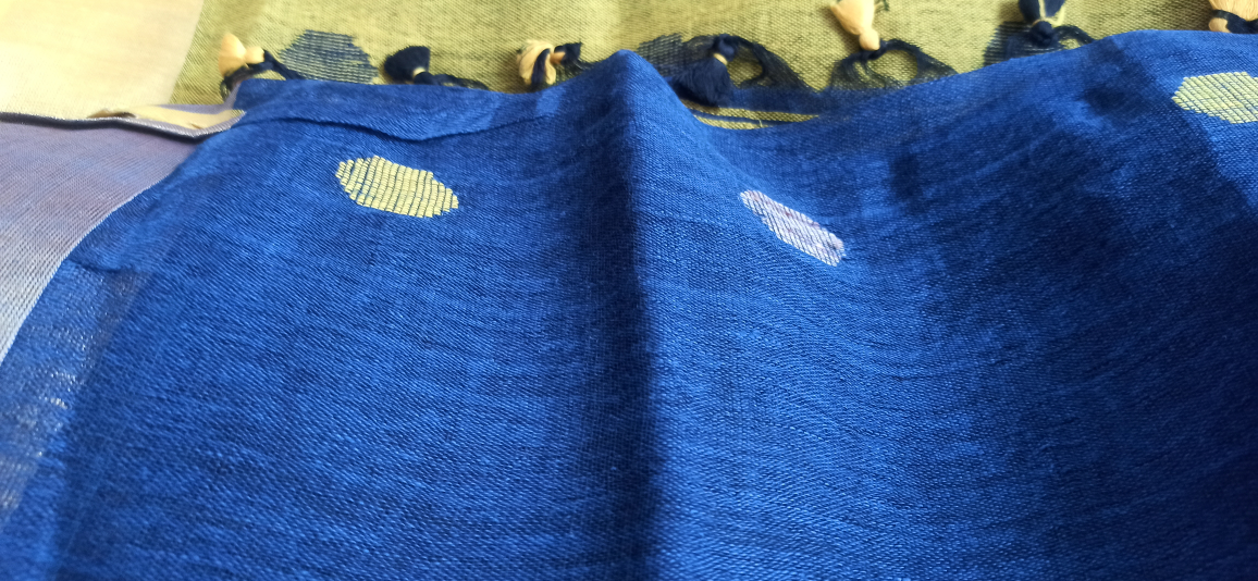 Yellow & Blue Cotton Saree.New 🍁 - photo 4