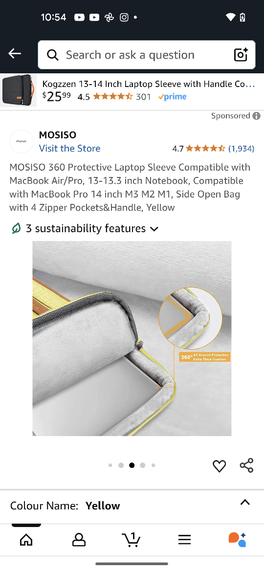 MOSISO 13-14 Inch Laptop Sleeve - Yellow - photo 3