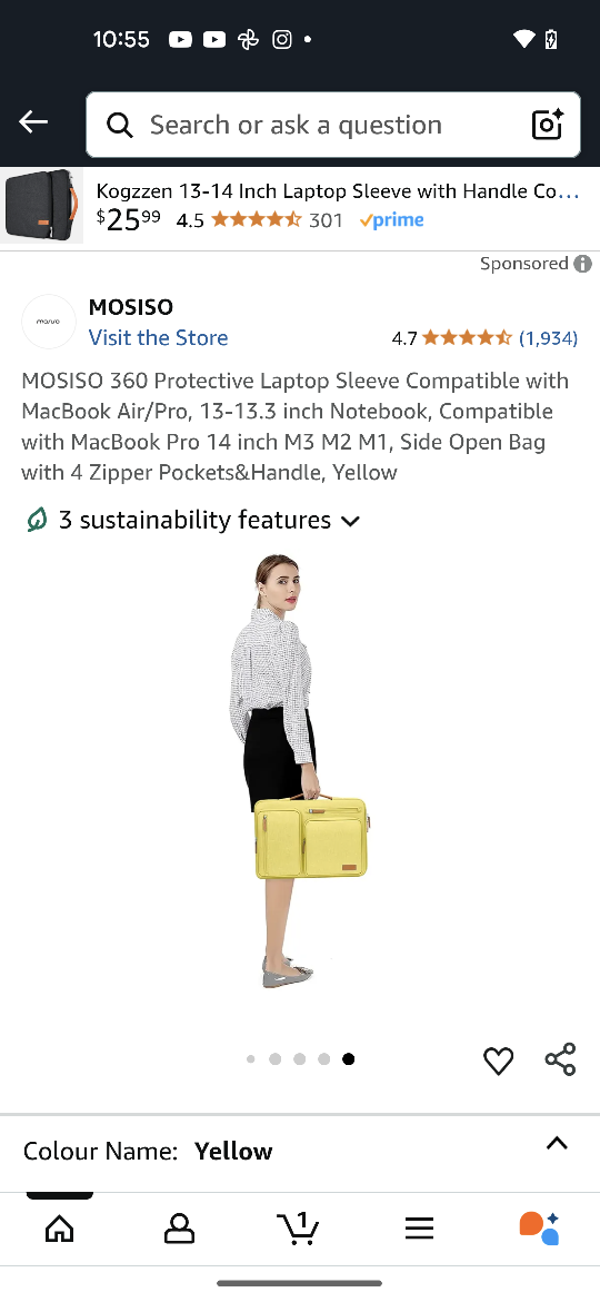 MOSISO 13-14 Inch Laptop Sleeve - Yellow - photo 4
