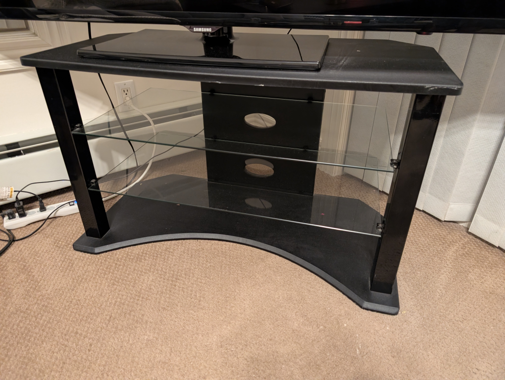 Black TV Stand with Glass Shelves - photo 3
