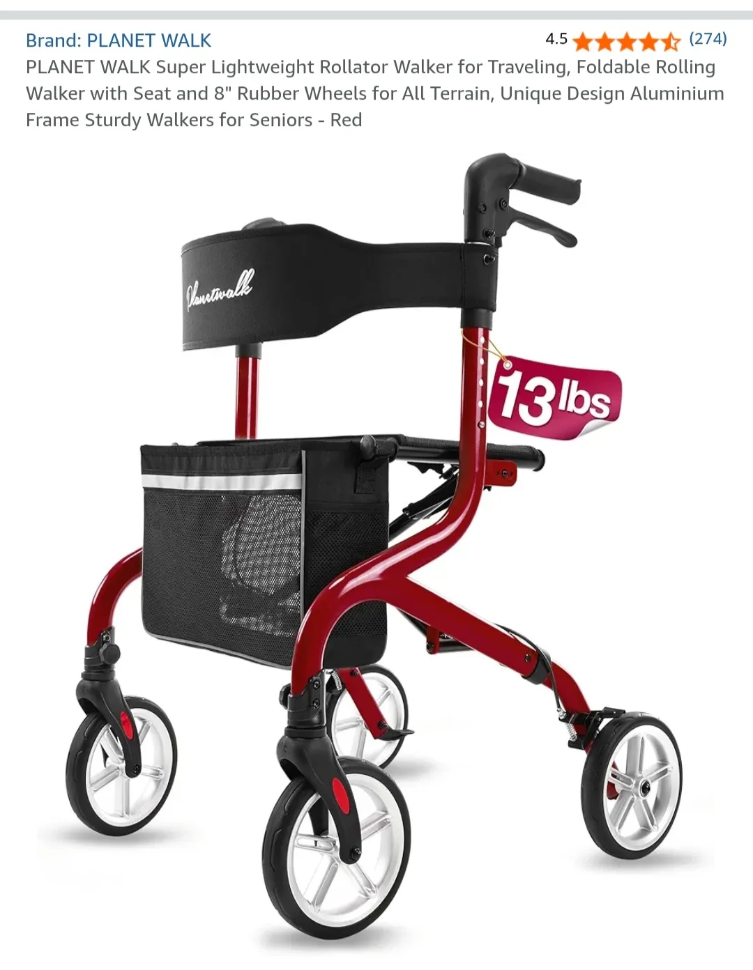 Planetwalk super lightweight rollator thumbnail