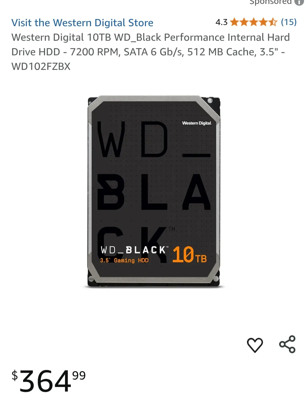 WD Black 10TB 3.5" Gaming Hard Drive thumbnail