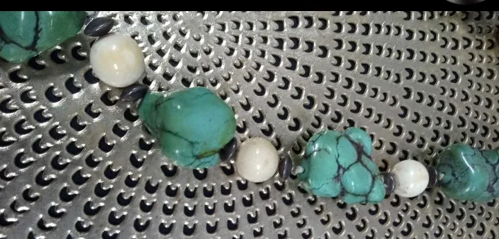 Turquoise & White Stone Beaded Necklace - 32 Inches image indicator(3)