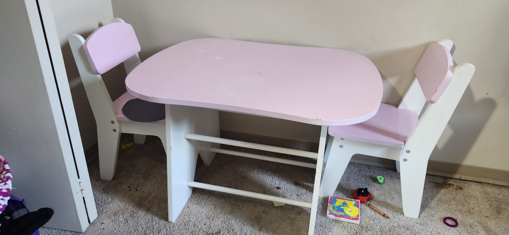 Kids Pink & White Table with 2 Chairs