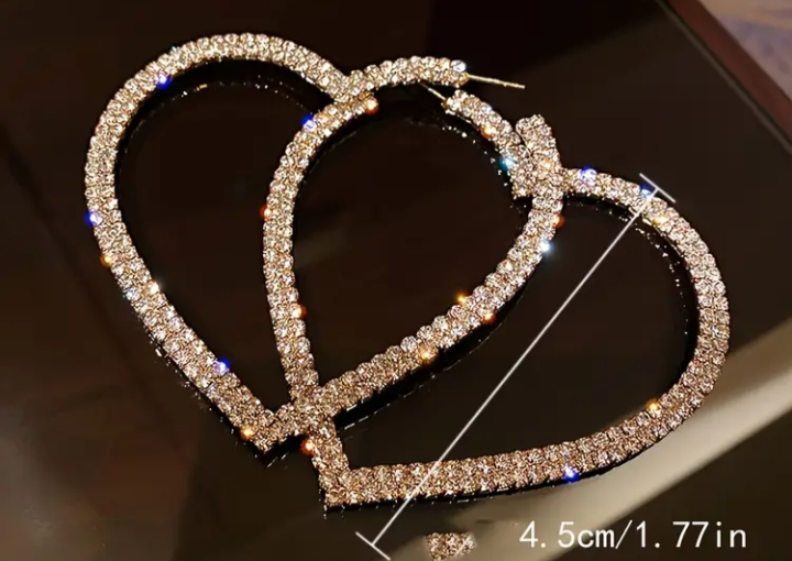 Heart Hoop Earrings, Rhinestone - photo 2