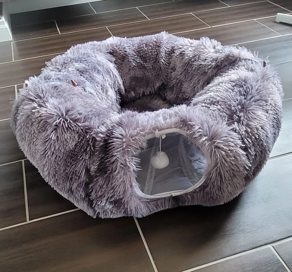 Odoland Large Grey Collapsible Indoor Cat Tunnel image indicator(2)