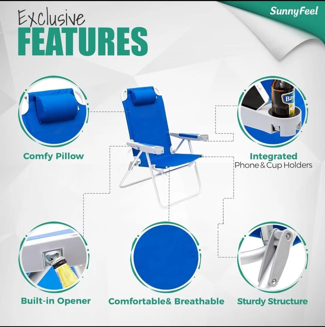 SunnyFeel High Back Oversized Folding Beach Chair image indicator(5)