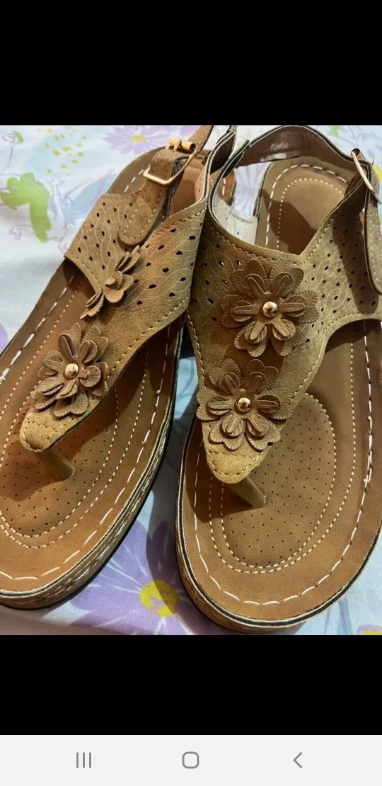 Floral Accent Brown Sandals thumbnail