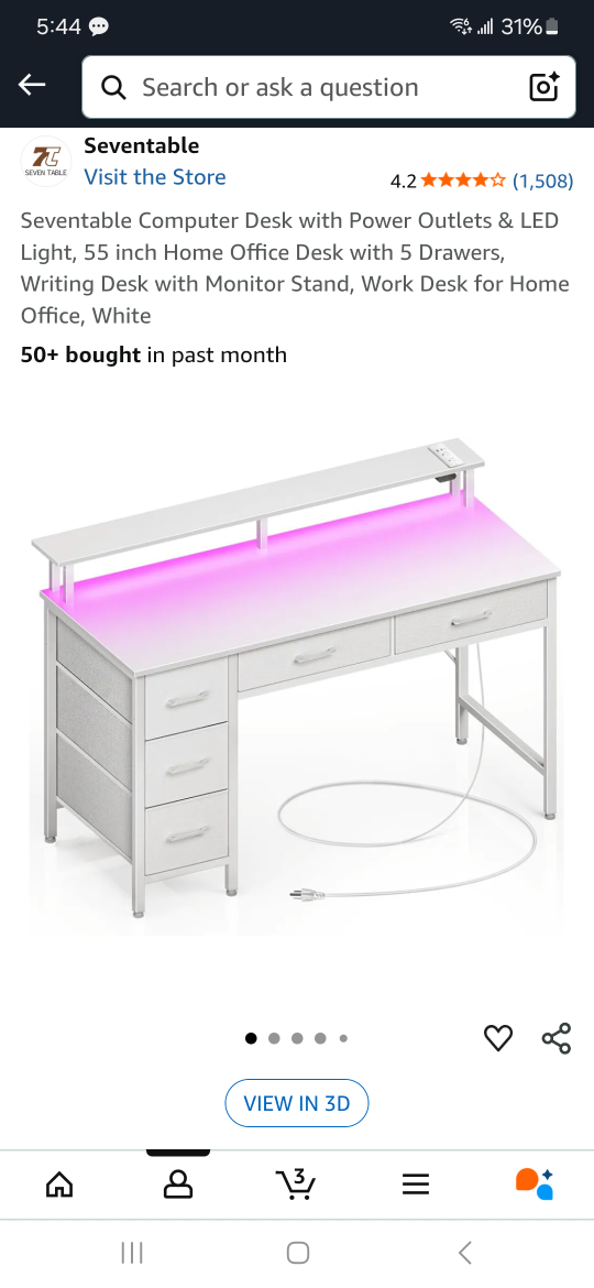 White Computer Desk with LED & outlets - photo 3