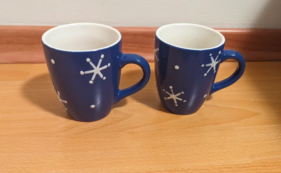 Blue Mugs with Snowflake Design - Set of 2 thumbnail