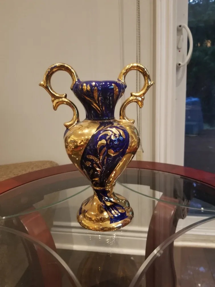 Decorative Vase: Gold & Blue, 12" Tall thumbnail