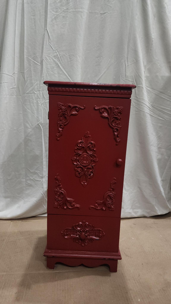 Red Accent Cabinet with Drawer