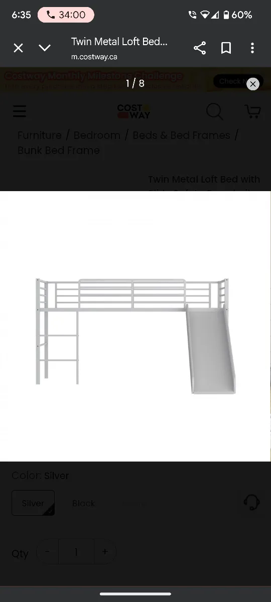 Costway Twin Metal Loft Bed Frame thumbnail