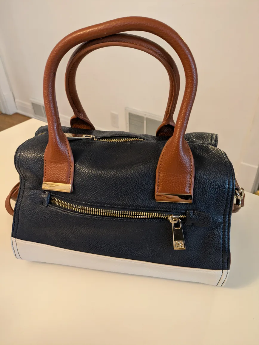 vegan leather Satchel Handbag - Navy, Brown, White thumbnail