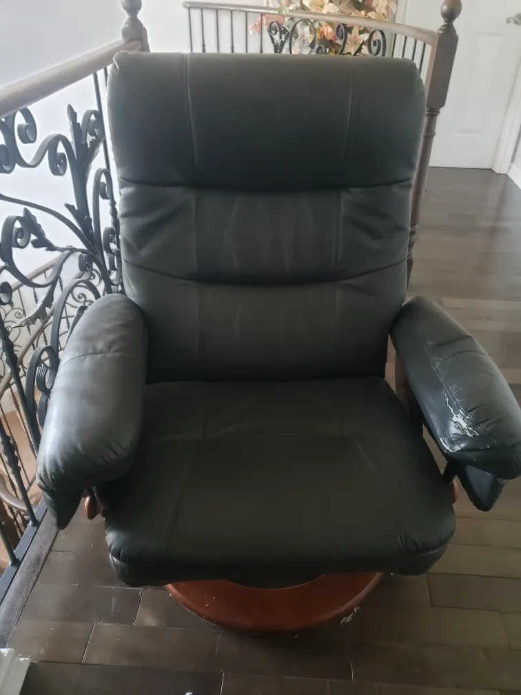 Black Faux Leather recliner plus ottoman with storage thumbnail