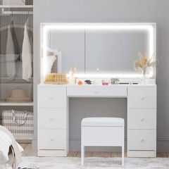 White Vanity Makeup Table with Lighted Mirror - photo 2