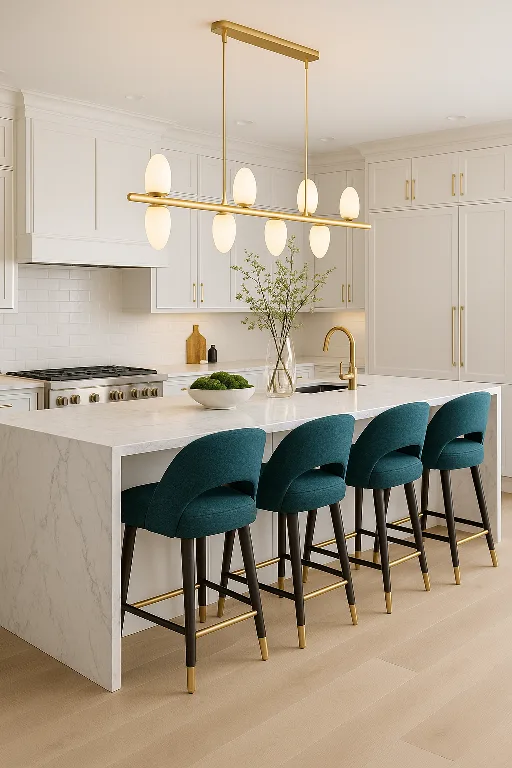 Pair of Green / Gold Kitchen Countertop Bar Stools (37" H) thumbnail
