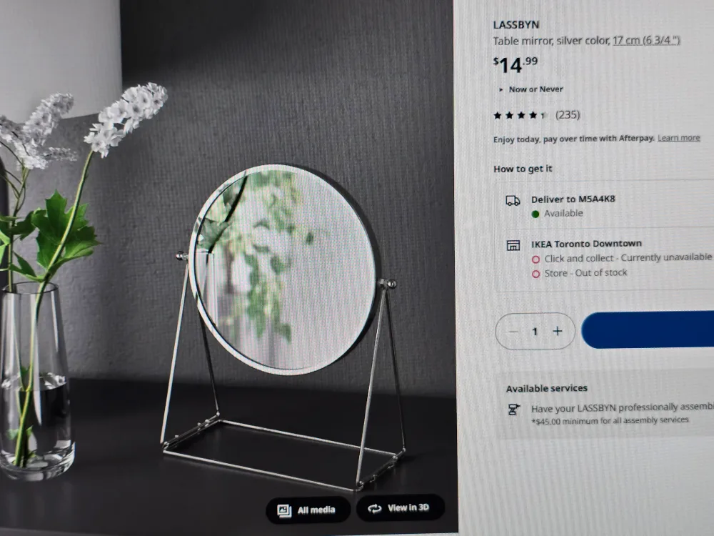 IKEA LASSBYN Table Mirror - Silver, 17 cm image indicator(3)