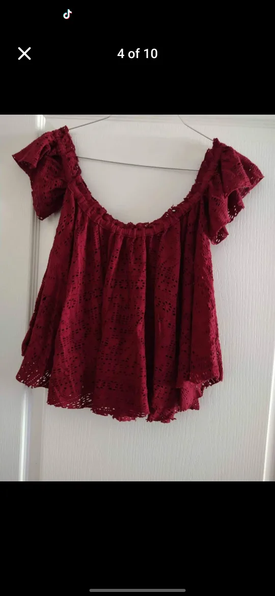 Burgundy Off-Shoulder Lace Top thumbnail