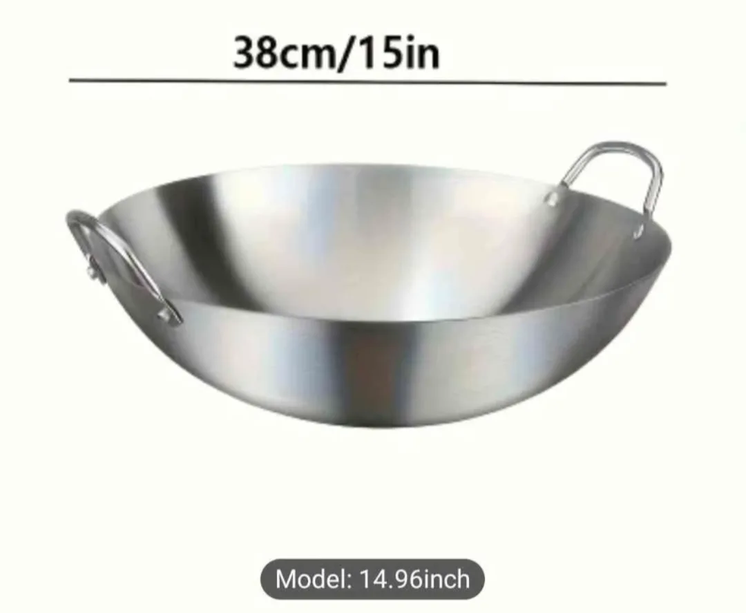 brand new 15 unch high quality Stainless Steel Wok with handles image indicator(2)