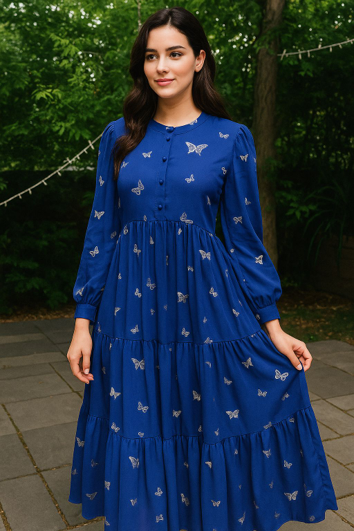 Butterfly Print Maxi Dress - Blue