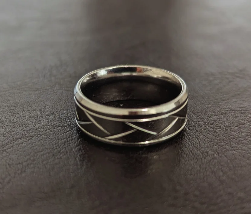 Silver & Black Patterned Ring thumbnail