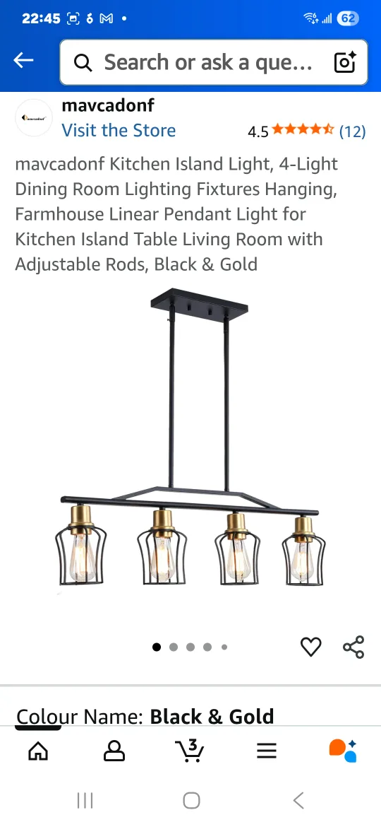 Mavcadonf Kitchen Island Light - Black & Gold thumbnail